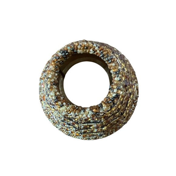 Beaded Small Lamp Shade Brown Gold Jar Candle 4.25" Tall Hole for sitting 2" - Picture 3 of 4